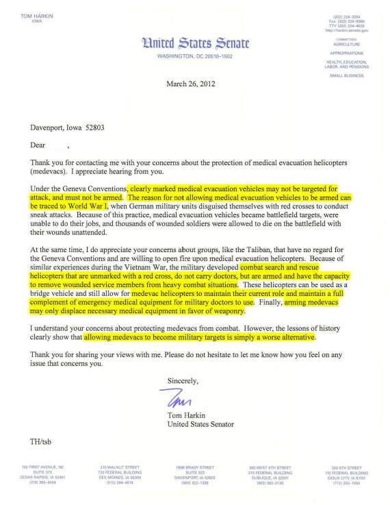 Tom Harkin Letter to Constituent - redacted